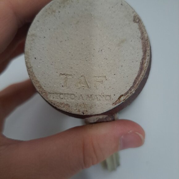 Studio Artisan Pottery Mug Green Brown Glaze Line Accent Rustic Coffee Cup - Picture 9 of 11